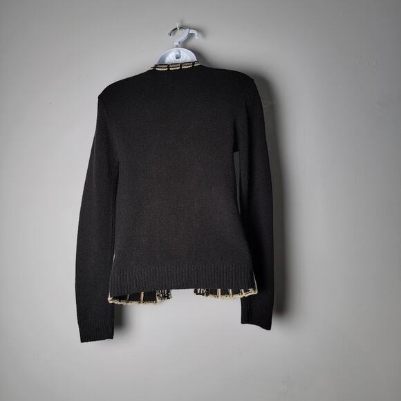 Destiny Milan London Cardigan S Black Cream Tie Front Long Sleeve Mod Knit Retro - Picture 4 of 7